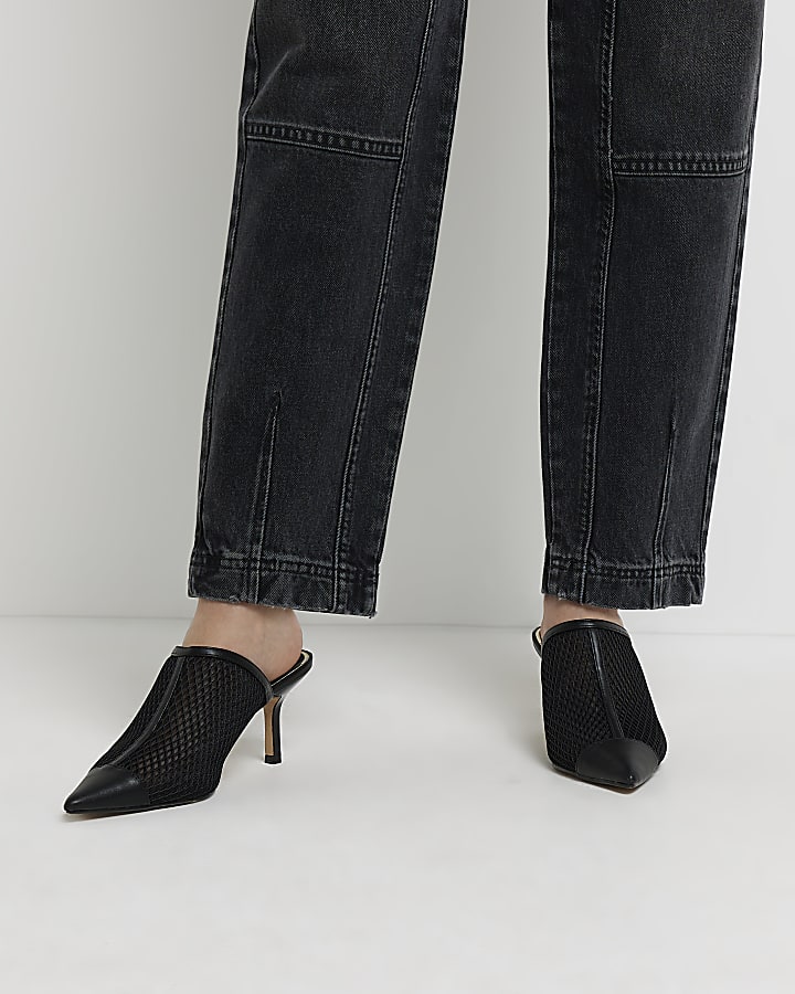 Black backless heeled court shoes