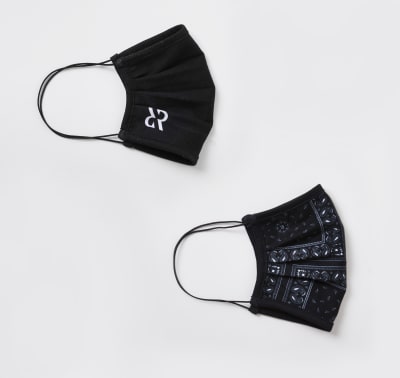 Black bandana print face covering pack of 2