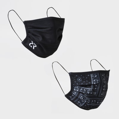Black bandana print face covering pack of 2