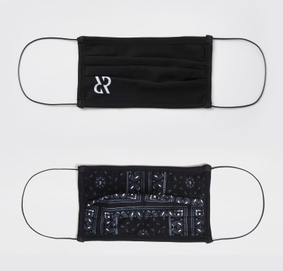 Black bandana print face covering pack of 2