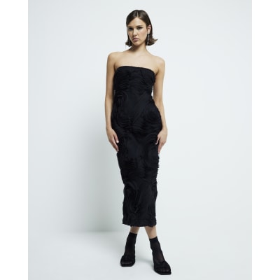 princess polly baby blue dress Glitter Strapless Bodycon Dress in Black main image 1