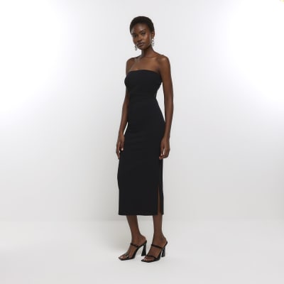 Black bandeau clearance bodycon midi dress