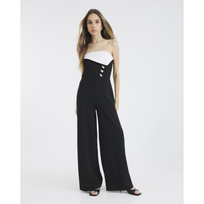 Black Bandeau Contrast Trim Jumpsuit
