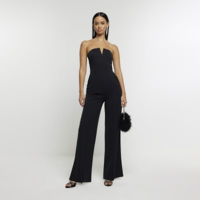 Missguided black deals bandeau jumpsuit