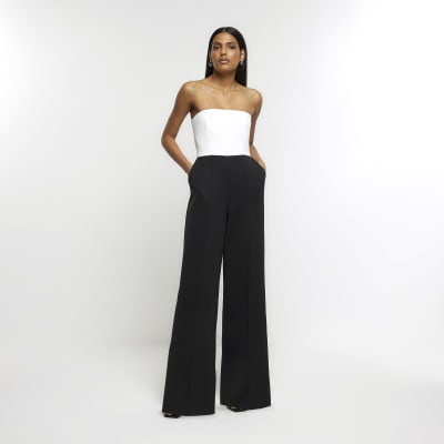 Black bandeau wide leg jumpsuit River Island