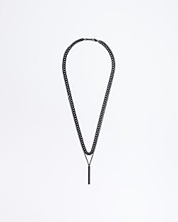 Black bar pendant multirow necklace