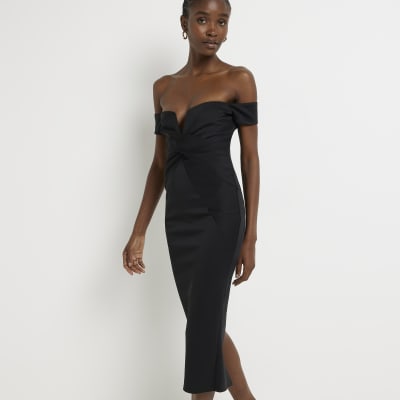 Black bardot 2024 midi dress