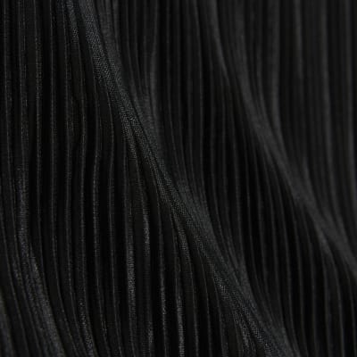 Black bardot drape plisse midi dress | River Island