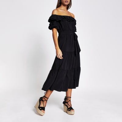 river island frill detail midi dress