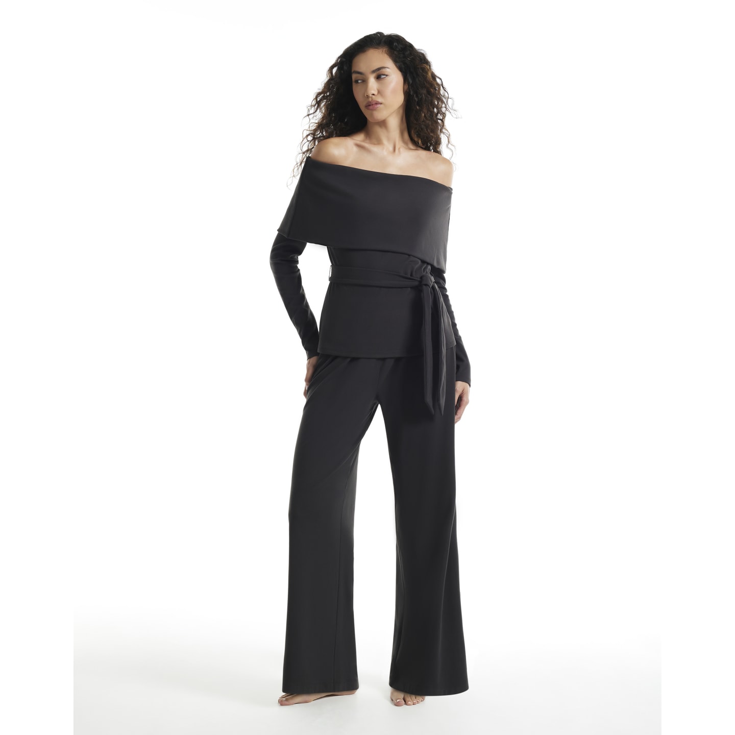River Island Black Bardot Jersey Wide Leg Trouser Set — photo 1 of 1