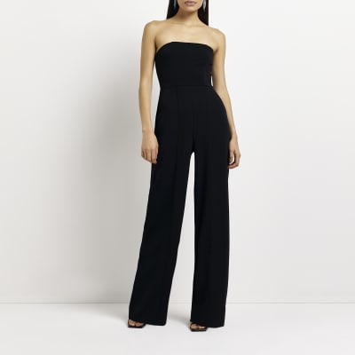 Black bardot jumpsuit | River Island