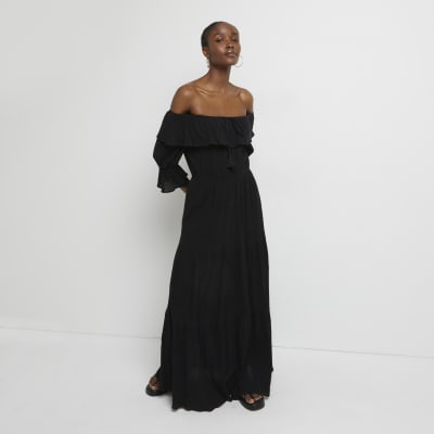 Black bardot maxi dress | River Island