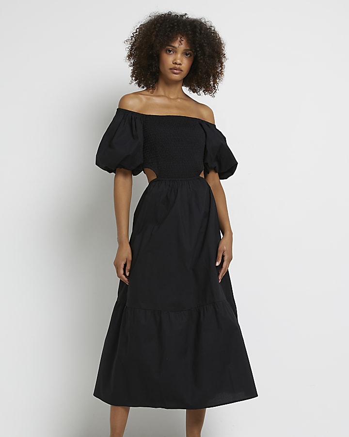 Black bardot midi dress