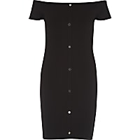 Black bardot popper front dress