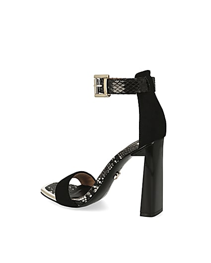 360 degree animation of product Black barely there square toe heeled sandals frame-5
