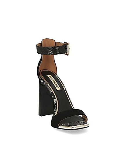360 degree animation of product Black barely there square toe heeled sandals frame-19