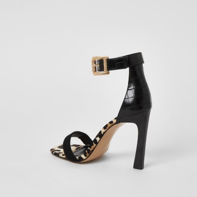 Black barely there wide fit heeled sandals
