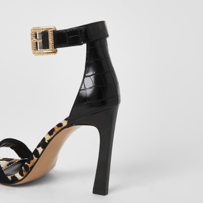 Black barely there wide fit heeled sandals