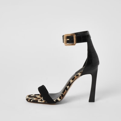 black heeled sandals wide fit