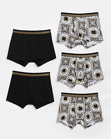 Black baroque greek print boxer shorts 5 pack