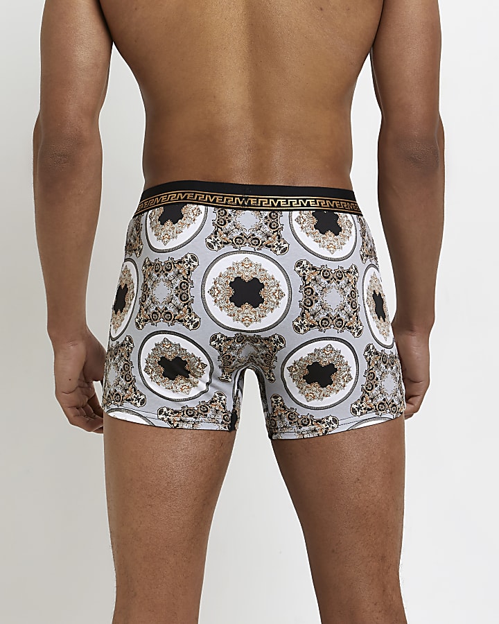 Black baroque greek print boxers 5 pack