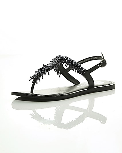 360 degree animation of product Black bead embroidered sandals frame-0