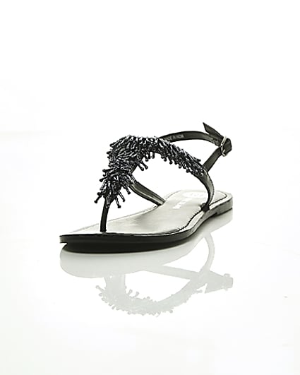 360 degree animation of product Black bead embroidered sandals frame-2