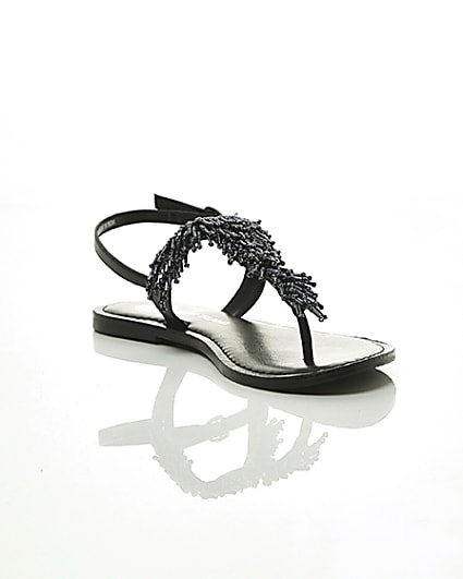 360 degree animation of product Black bead embroidered sandals frame-6
