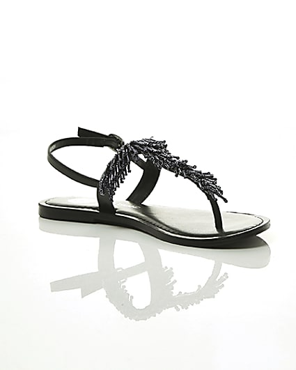 360 degree animation of product Black bead embroidered sandals frame-7