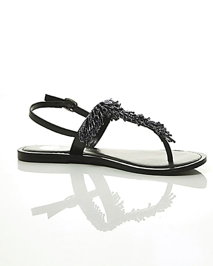 360 degree animation of product Black bead embroidered sandals frame-8