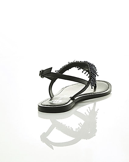 360 degree animation of product Black bead embroidered sandals frame-14