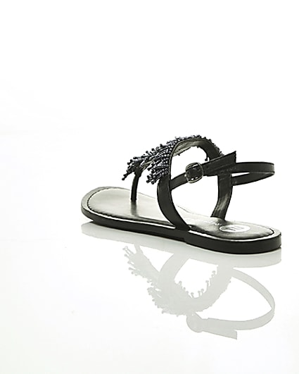 360 degree animation of product Black bead embroidered sandals frame-18