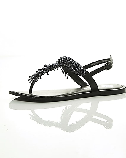 360 degree animation of product Black bead embroidered sandals frame-23
