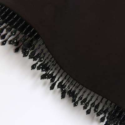 Black beaded fringe sleeveless top River Island