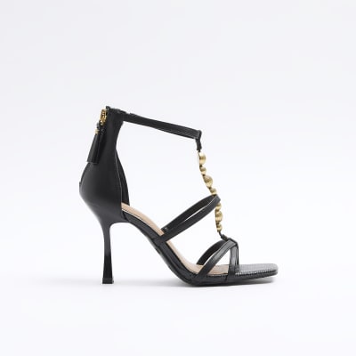 River Island Womens Black Beaded Heeled Sandals