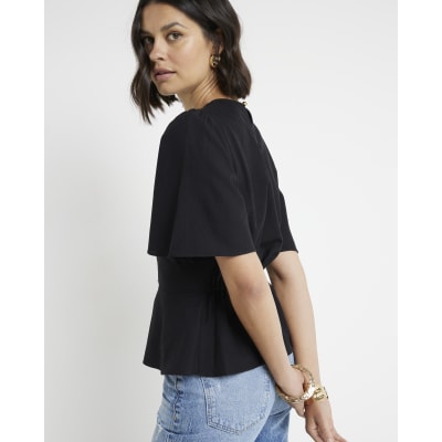 Black beaded peplum top River Island