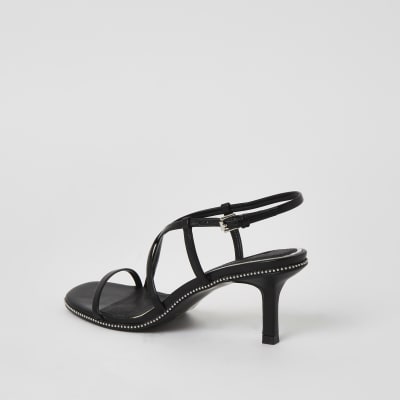 Black beaded strappy low heel sandals