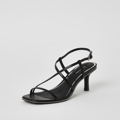 Black beaded strappy low heel sandals