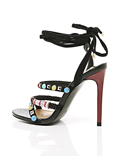 360 degree animation of product Black beaded tie-up barely there sandals frame-21