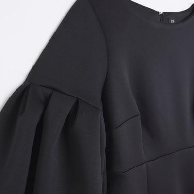 Black bell sleeve bodycon midi dress