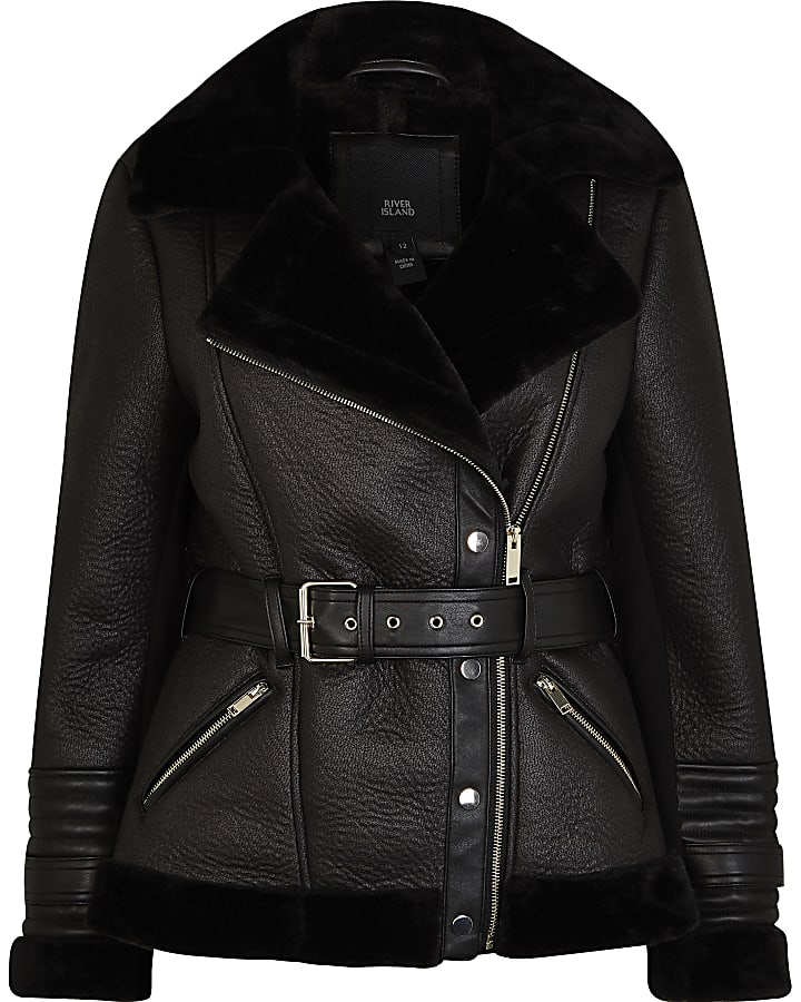 Black belted aviator coat