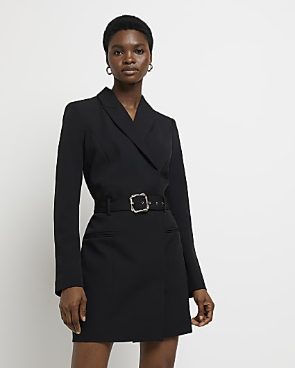 Black belted blazer mini dress