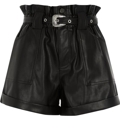 black leather shorts river island