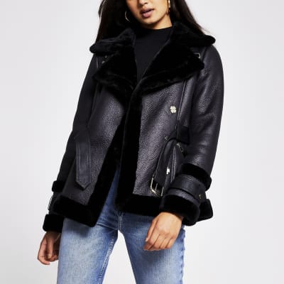 river island faux shearling aviator jacket