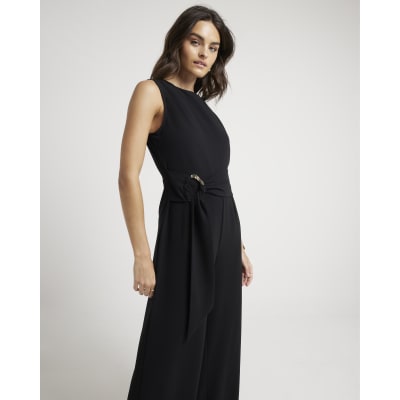 Black belted jumpsuit River Island