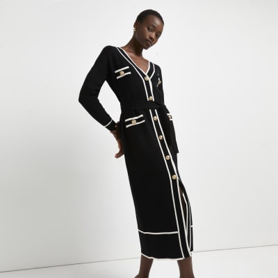 Black belted knitted shirt dress 