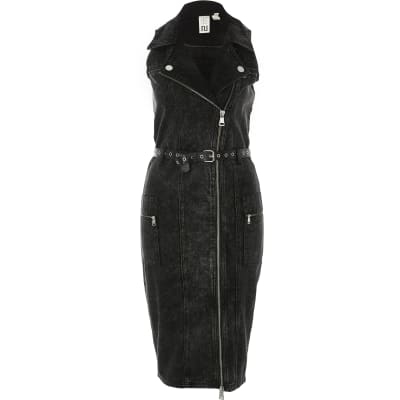 black belted denim dress