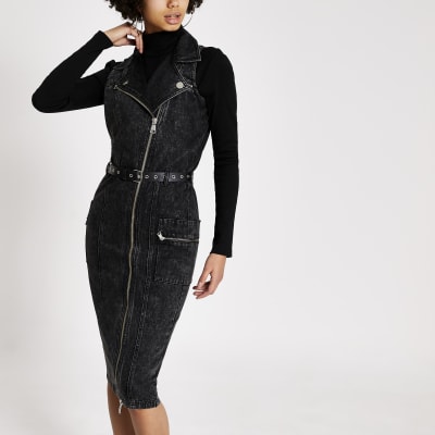 black midi denim dress