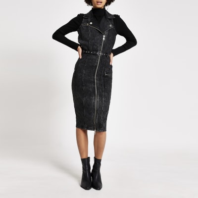 black midi denim dress