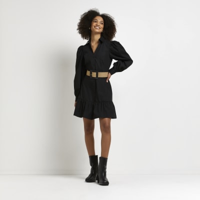 oversized belted mini shirt dress